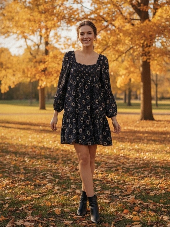Treasure & Bond Dresses & Skirts - Treasure & Bond Black Floral Mini Dress Square Neck